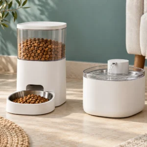 Automatic pet feeder and water fountain — illustrative product-line image