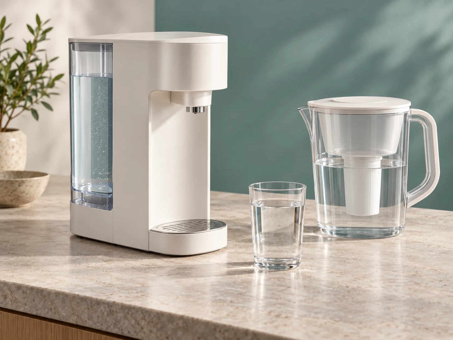Countertop water purifier and filter pitcher — illustrative product-line image